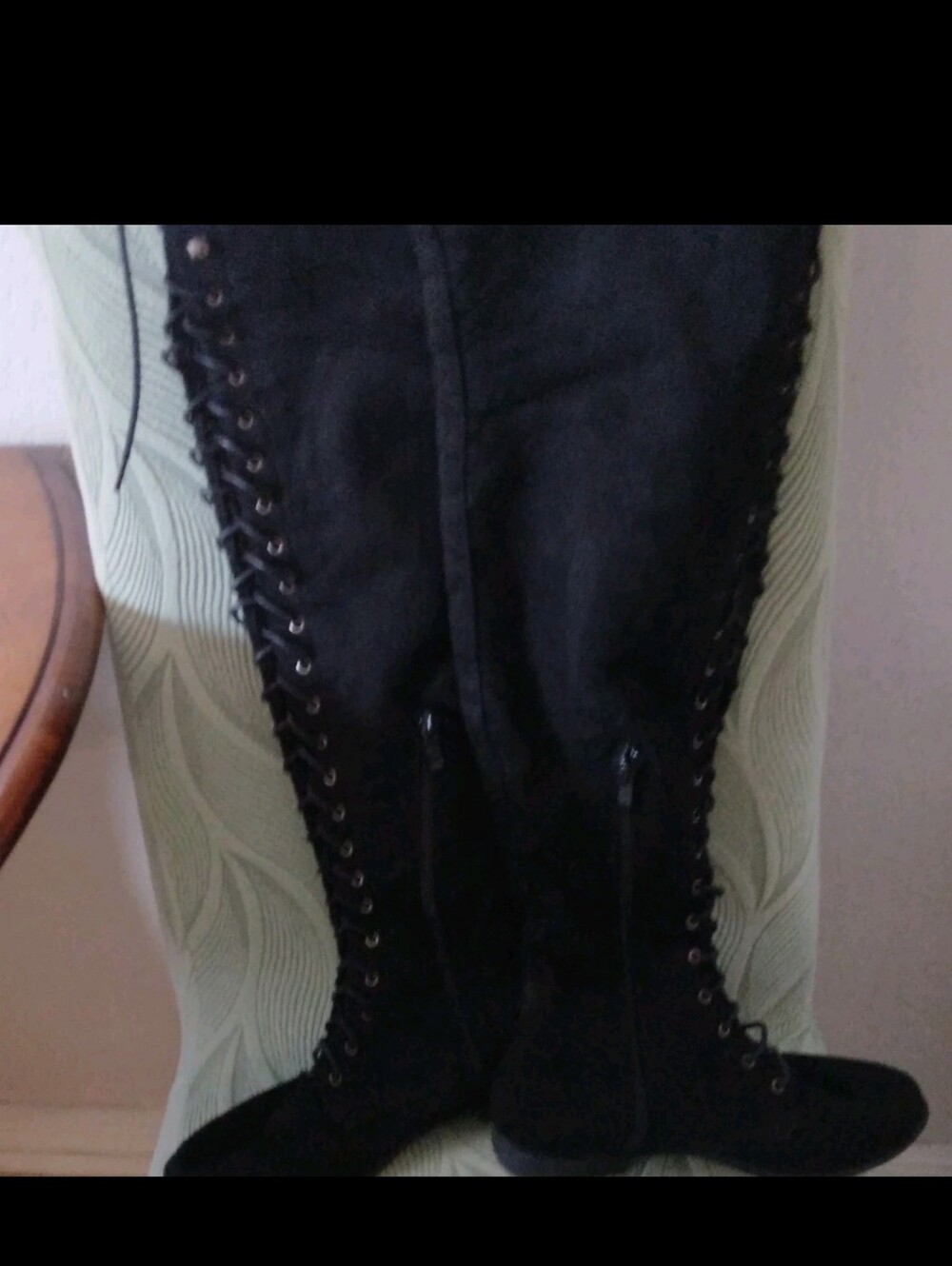 Fashion Black Lace-Up Over-the-Knee Women's Faux Suede Boots. - Picture 7 of 11